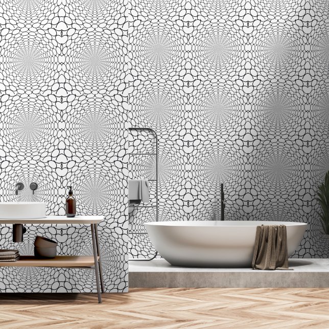 Zwarte witte geo vortex behang (Badkamer)