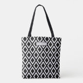 Zwarte witte geometrische diamantpatroonnaam tote bag (Achterkant)