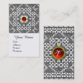 ZWARTE WITTE GEOMETRISCHE LACE RED GEMSTONE MONOGR VISITEKAARTJE (Voorkant / Achterkant)