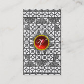 ZWARTE WITTE GEOMETRISCHE LACE RED GEMSTONE MONOGR VISITEKAARTJE (Achterkant)