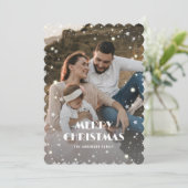 Zwarte witte geplakte sneeuwsterren foto Vrolijk k Feestdagenkaart (Staand voorkant)