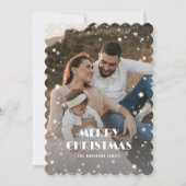 Zwarte witte geplakte sneeuwsterren foto Vrolijk k Feestdagenkaart (Voorkant)