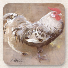 Zwarte & Witte Gespikkelde Haan Bier Onderzetter