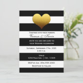 Zwarte witte gestreepte gouden hart uitnodiging ch (Staand voorkant)