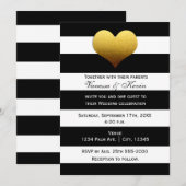 Zwarte witte gestreepte gouden hart uitnodiging ch (Voorkant / Achterkant)