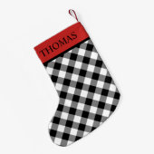 Zwarte witte gingham Red Collar Aangepaste naam Kleine Kerstsok (Achterkant (Hangend))
