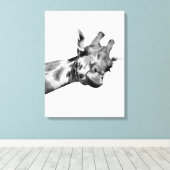 Zwarte witte giraffe afrikaans dier peekaboe foto canvas afdruk (Insitu (Houten vloer))