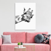 Zwarte witte giraffe afrikaans dier peekaboe foto canvas afdruk (Insitu (Woonkamer))