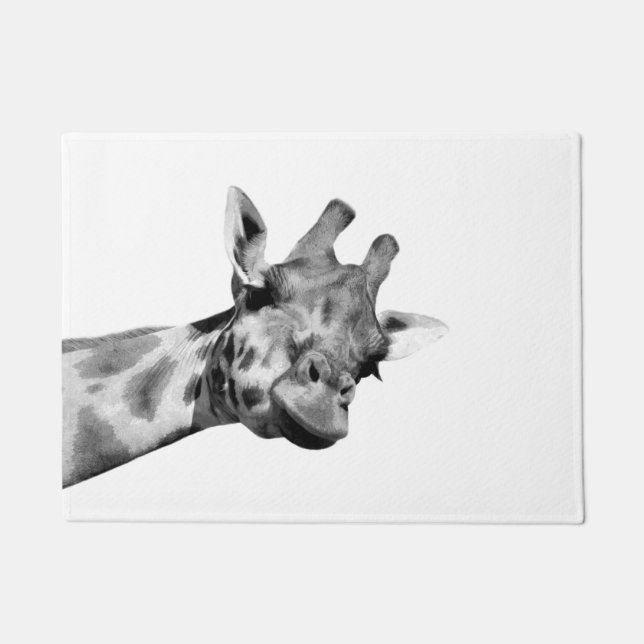 Zwarte witte giraffe afrikaans dier peekaboe foto deurmat (Voorkant)