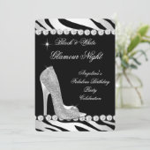 Zwarte witte glamour Night Zebra Glitter Shoes Kaart (Staand voorkant)