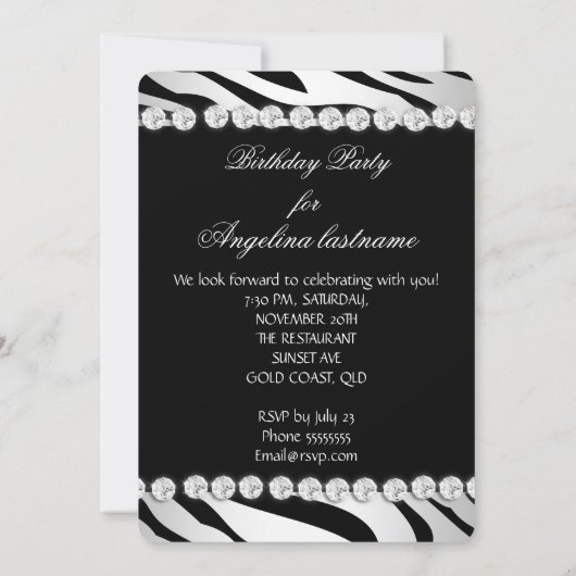 Zwarte witte glamour Night Zebra Glitter Shoes Kaart (Achterkant)