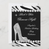 Zwarte witte glamour Night Zebra Glitter Shoes Kaart (Voorkant)