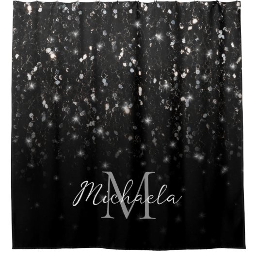 Zwarte witte glans douchegordijn (Voorkant)