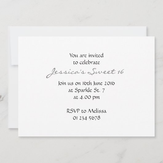 Zwarte witte glans sparkles Sweet 16 nodigt uit Kaart (Achterkant)