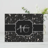 Zwarte witte glans sparkles Sweet 16 nodigt uit Kaart (Staand voorkant)
