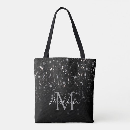 Zwarte witte glans tote bag (Achterkant)