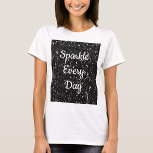 Zwarte witte glanzende gliter Sparthday text T-shirt
