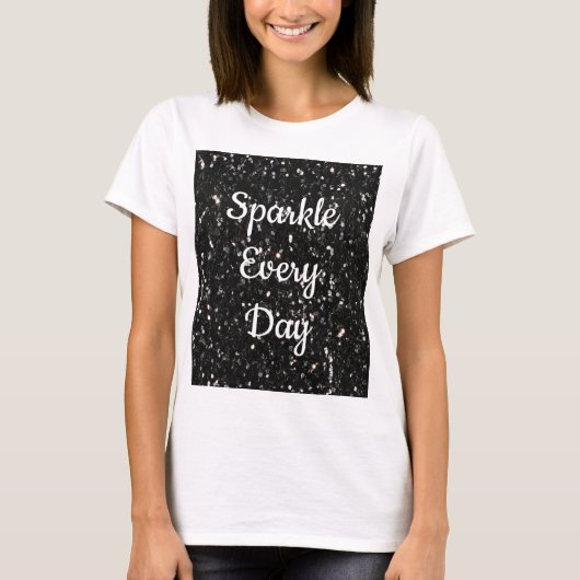 Zwarte witte glanzende gliter Sparthday text T-shirt (Voorkant)