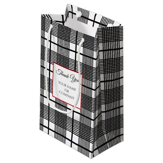 Zwarte Witte Glen Plaid Patroon Cadeautas Bewerkba (Voorkant Gekanteld)