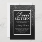 zwarte witte glitter elegant script chic Sweet 16 Kaart (Voorkant)