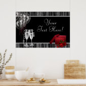 Zwarte Witte Glitters Champagne Feest Banner Poster (Keuken)
