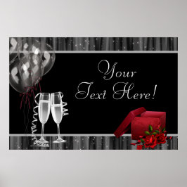 Zwarte Witte Glitters Champagne Feest Banner Poster