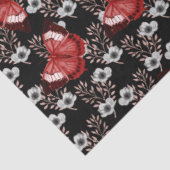 Zwarte witte Gothic bloemig met rode vlinders Tissuepapier (Detail)