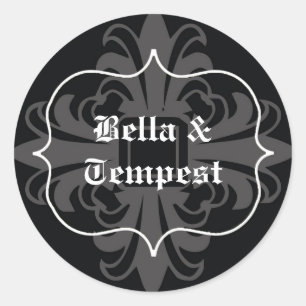 Zwarte witte gothic punk naam tag bruiloft gunst ronde sticker