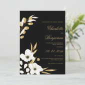 Zwarte witte goudelegante luxe bruinbruiloft kaart (Staand voorkant)