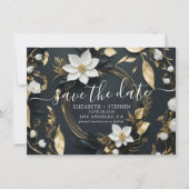 Zwarte Witte Gouden Bloemenkrans Trouwfoto Save The Date (Voorkant)