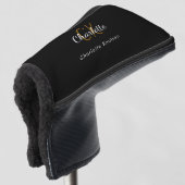 Zwarte witte goudmonogram initiaal naam golfheadcover (3/4 voorkant)