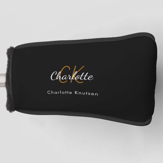 Zwarte witte goudmonogram initiaal naam golfheadcover (Voorkant)