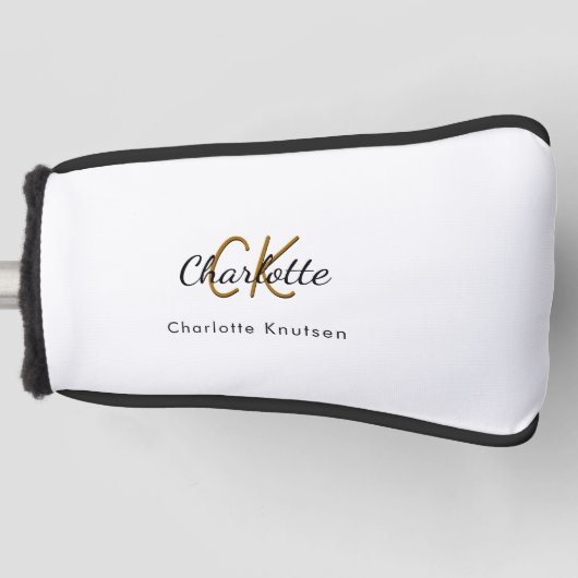 Zwarte witte goudmonogram initiaal naam golfheadcover (Voorkant)