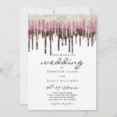 Zwarte witte goudroze glazen glitter druppelt brui kaart (Voorkant)