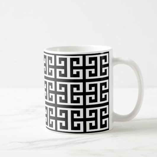 zwarte witte griekse sleutel koffiemok (Rechts)