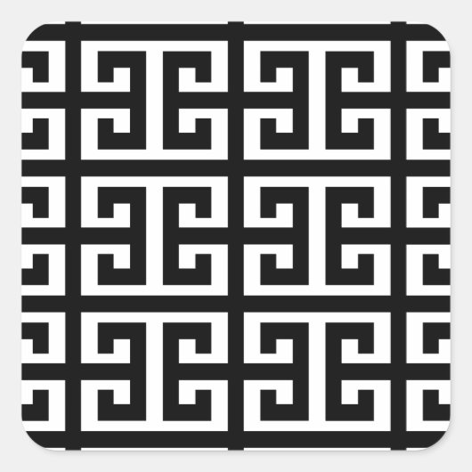 zwarte witte griekse sleutel vierkante sticker (Voorkant)
