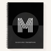 Zwarte Witte Grijze Geometrische Moderne Monogram Notitieboek (Voorkant)