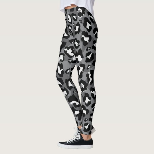 Zwarte, witte, grijze luipaardprint leggings (Links)