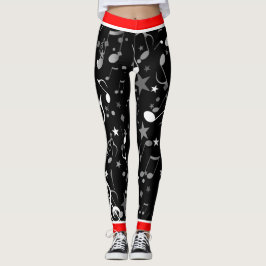 Zwarte witte grijze Muzieknoten en rode sierstrip Leggings
