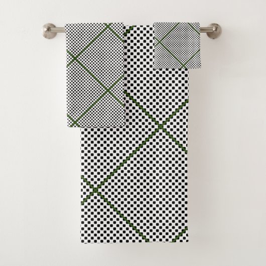 Zwarte witte groene hexagon Pattern Wath Towel Set Bad Handdoek (Insitu)