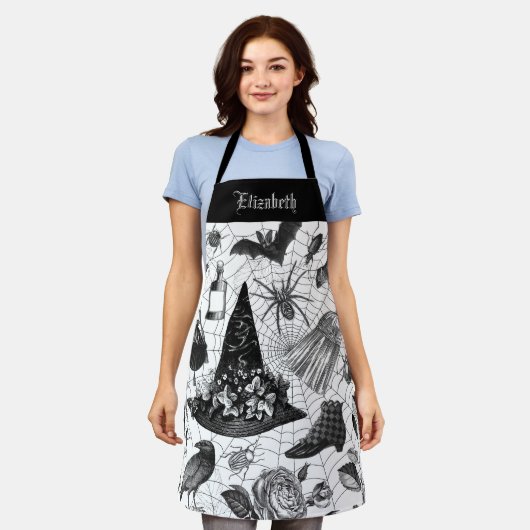  zwarte witte halloween witch schort (Gedragen)