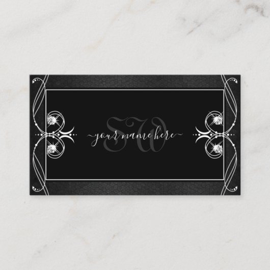   zwarte witte handbessen Initialen Visitekaartje (Voorkant)