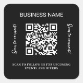 Zwarte witte handelsnaam qr code vierkante sticker (Voorkant)