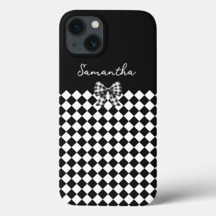 Zwarte witte Harlequin Mad Hatter Checkers Case-Mate iPhone Case