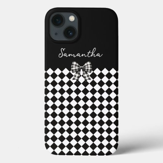 Zwarte witte Harlequin Mad Hatter Checkers Case-Mate iPhone Case (Achterkant)