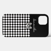 Zwarte witte Harlequin Mad Hatter Checkers Case-Mate iPhone Case (Achterkant (horizontaal))