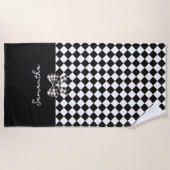 Zwarte witte Harlequin Mad Hatter Checkers Strandlaken (Voorkant)