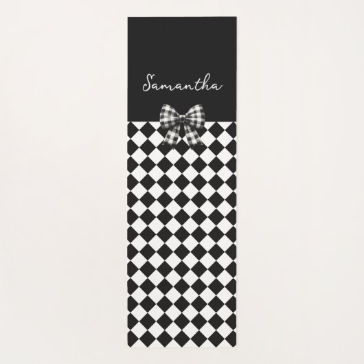 Zwarte witte Harlequin Mad Hatter Checkers Yogamat (Achterkant)