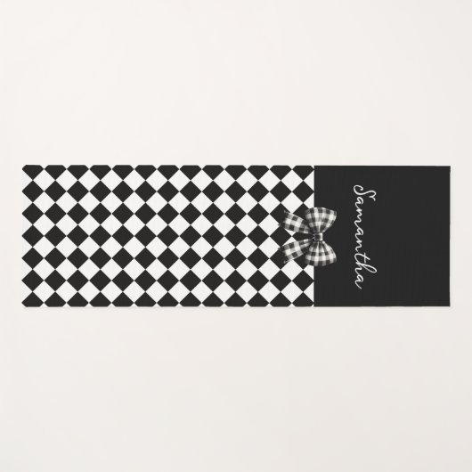 Zwarte witte Harlequin Mad Hatter Checkers Yogamat (Voorkant (horizontaal))