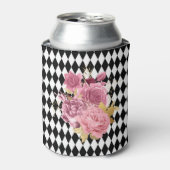 Zwarte witte Harlequin met roze bloemen Blikjeskoeler (Blikje Voorkant)